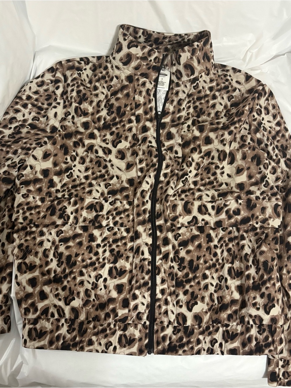 Leopard Print Puffer Jacket - Brown/Black